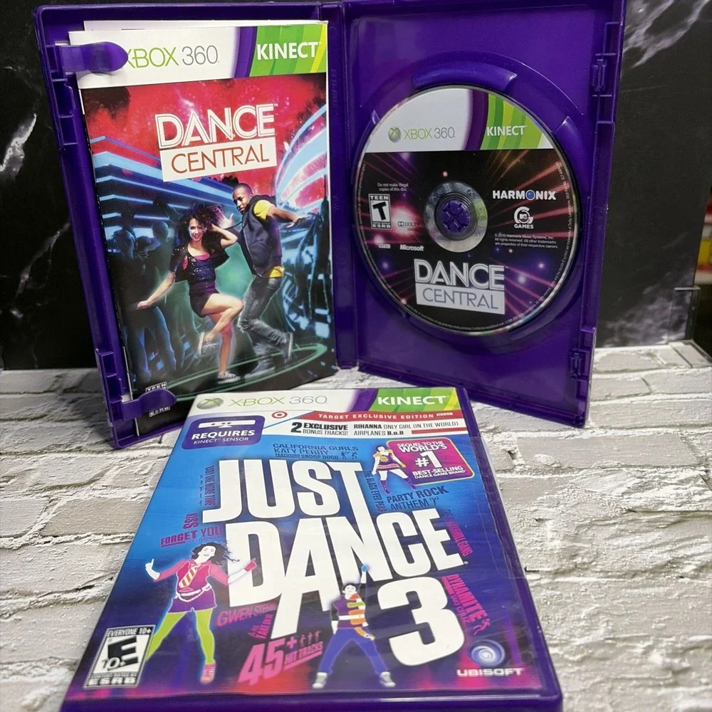 Bundle Just Dance 3 & Dance Central Bundle - Microsoft Xbox 360 - Both CIB - T&W